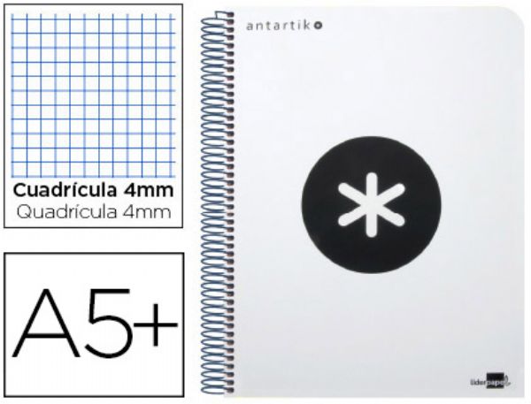 BLOC ESPIRAL LIDERPAPEL A4 MICRO ANTARTIK TAPA FORRADA 120 H 100G LISO CON BANDAS 4 TALADROS COLOR BLANCO