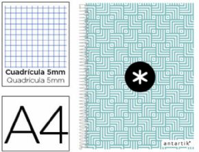 CUADERNO ESPIRAL LIDERPAPEL A4 MICRO ARTIK 120H 100 GR CUADRO 5MM CON MARGEN COLORES SURTIDOS