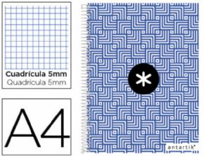 CUADERNO ESPIRAL LIDERPAPEL A4 MICRO ARTIK 120H 100 GR CUADRO 5MM CON MARGEN COLORES SURTIDOS