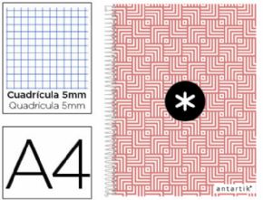 CUADERNO ESPIRAL LIDERPAPEL A4 MICRO ARTIK 120H 100 GR CUADRO 5MM CON MARGEN COLORES SURTIDOS