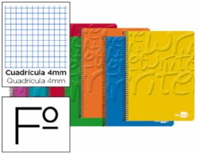 CUADERNO ESPIRAL LIDERPAPEL FOLIO WRITE TAPA BLANDA 80H 60GR CUADRO 4MM CON MARGEN COLO RES SURTIDOS