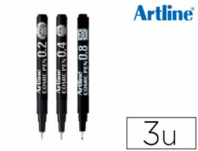 Rotulador artline comic pen calibrado micrometrico negro bolsa de 3 uds 0,2 0,4 0,8 mm.