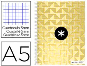Cuaderno espiral liderpapel a5 micro antartik tapa forrada120h 100 gr cuadro 5mm 5 banda6 taladros trending amarillo.