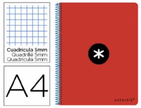 Cuaderno espiral liderpapel a-4 antartik tapa dura 80h 100gr cuadro 5mm color rojo.