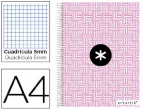 CUADERNO ESPIRAL ANTARTIK A4, 120H, 100G DE 5X5 ROSA