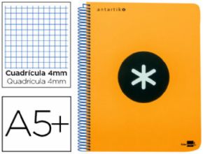 Cuaderno espiral liderpapel a5 antartik tapa dura 80h 100 gr cuadro 5mm con margen color naranja.