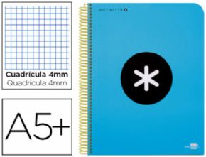 Cuaderno espiral liderpapel a5 antartik tapa dura 80h 100 gr cuadro 5mm con margen color azul.