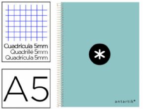 Cuaderno espiral liderpapel a5 antartik tapa dura 80h 100 gr cuadro 5mm color menta.