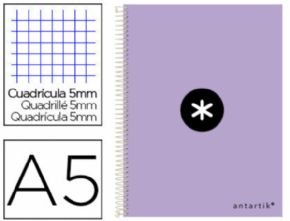 Cuaderno espiral liderpapel a5 antartik tapa dura 80h 100 gr cuadro 5mm color lila.