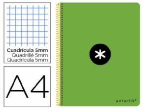 Cuaderno espiral liderpapel a-4 antartik tapa dura 80h 1 00 gr cuadro 5mm con margencolor verde fluor.