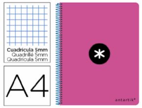 Cuaderno espiral liderpapel a-4 antartik tapa dura 80h 1 00 gr cuadro 5mm color rosa fluor.