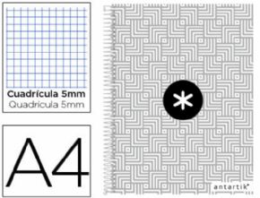 Cuaderno espiral liderpapel a4 micro antartik tapa forrada120h 100 gr cuadro 5 mm banda 4 taladros trending gris.