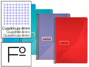 Cuaderno espiral papercop folio tapa plastico 80h 90 gr cuadro 4mm con margen colores surtidos.