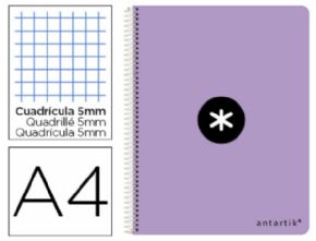Cuaderno espiral liderpapel a4 antartik tapa dura 80h 100 gr cuadro 5mm color lila.