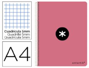Cuaderno espiral liderpapel a4 antartik tapa dura 80h 100 gr cuadro 5mm color coral.