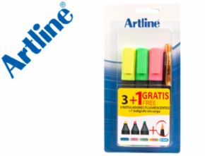 Rotulador artline fluorescente ek-660 blister de 3 unidades + 1 boligrafo serie 7000 sin cargo.