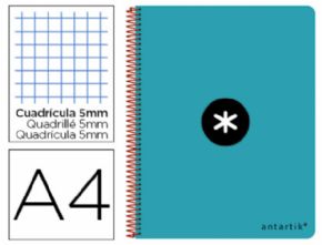Cuaderno espiral liderpapel a-4 antartik tapa dura 80h 1 00 gr cuadro 5mm color turquesa.