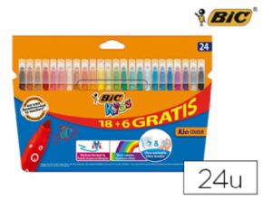 Rotulador bic kids couleur estuche de 18 + 6 colores tinta base de agua lavable.
