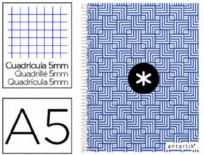 Cuaderno espiral liderpapel a5 micro antartik tapa forrada120h 100 gr cuadro 5mm 5 banda6 taladros trending azul.