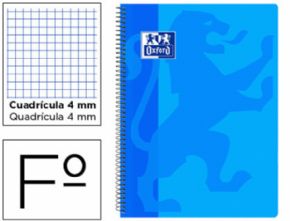 Cuaderno espiral oxford school classic tapa polipropileno folio 80 hojas cuadro 4 mm con margen azul.