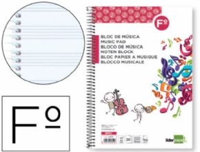 Bloc musica liderpapel pentagrama 3mm folio 20 hojas 100g/m2.