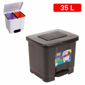 Papelera contenedor Plasticforte plstico con pedal 2 compartimentos 35L gris