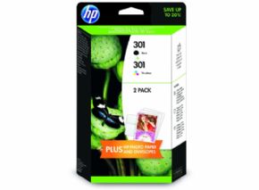 Pack Cartuchos de tinta HP 301 negro + 301 color + papel fotogrfico (PRECIO OCASION)