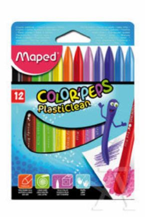 ESTUCHE 12 CERAS PLASTICLEAN COLORES SURTIDOS MAPED
