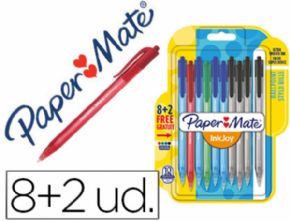 BOLIGRAFO PAPER MATE INKJOY 100 RETRACTIL PUNTA MEDIA TRAZO 1 MM PACK 8 + 2  SURTIDOS