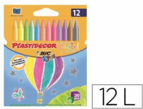LAPICES CERA PLASTIDECOR CAJA DE 12 COLORES PASTEL Y METALICO