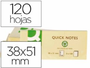 BLOC DE NOTAS ADHESIVAS QUITA Y PON Q-CONNECT 38X51 MM PAPEL RECICLADO AMARILLO CON 120 HOJAS