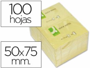 BLOC DE NOTAS ADHESIVAS QUITA Y PON Q-CONNECT 50X75 MM CON 100 HOJAS