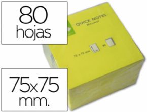 BLOC DE NOTAS ADHESIVAS QUITA Y PON Q-CONNECT 75X75 MM AMARILLO NEON 80 HOJAS