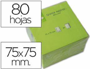BLOC DE NOTAS ADHESIVAS QUITA Y PON Q-CONNECT 75X75 MM VERDE NEON 80 HOJAS