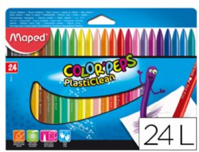 LAPICES DE CERA MAPED PLASTICLEAN CAJA DE 24 COLORES SURTIDOS