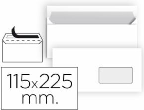 SOBRE LIDERPAPEL N 4 BLANCO AMERICANO VENTANA DERECHA 115X225 MM TIRA DE SILICONA PAQUETE DE 25 UNIDADES