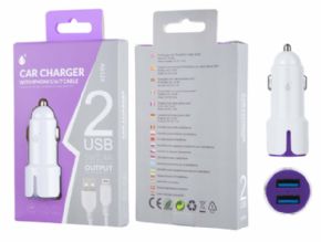Cargador de mechero MTK A6124 USB a iphone 6/7 2.4 A color blanco