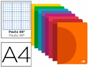 LIBRETA LIDERPAPEL 360 TAPA DE PLASTICO A4 48 HOJAS 90G/M2 RAYADO N 46 COLORES SURTIDOS