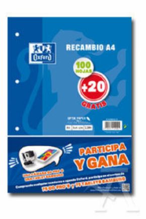 RECAMBIO A4 100+20H 4 TALADROS 90G. CUAD.4X4